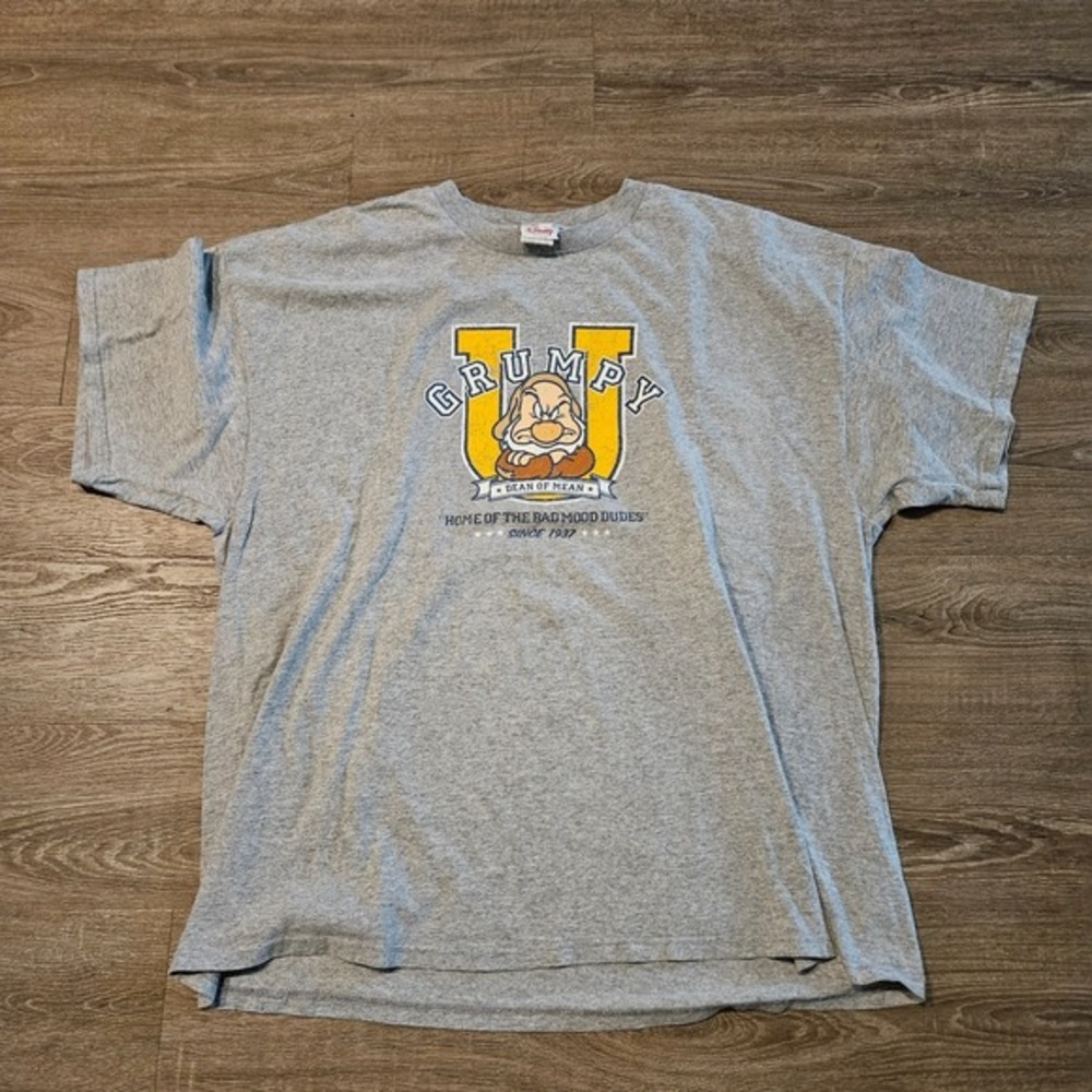 Vintage Disney Grumpy University T Shirt Mens 2XL Gray Snow White Dwarf Tee - Picture 1 of 8